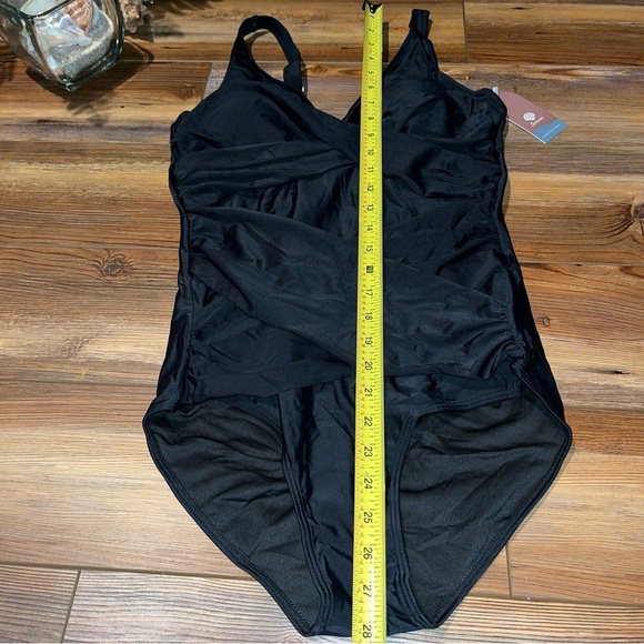 Women’s One Piece Black Swimsuit Ruching Criss Cross Adjustable Straps Sz M - Picture 6 of 9